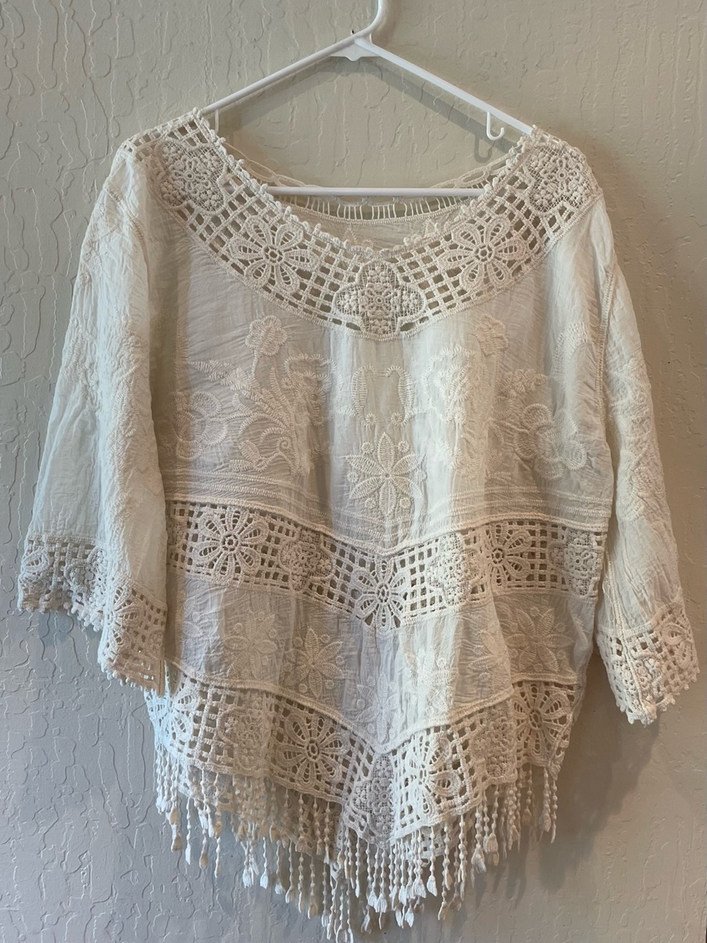 Ivory Crochet Lace Fringe Boho Top - One Size